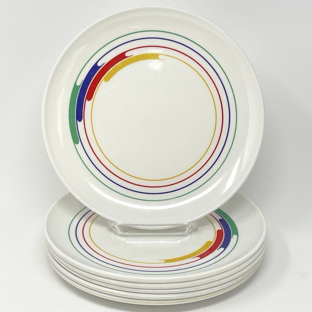 Vintage Idea Dishes Rainbow Hi Fi Primary Melamine Plastic Plates 9.25” Set Of 6